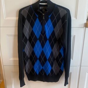 Men's long sleeved Argyle Sweater in Blue Gray/Black Size Small
